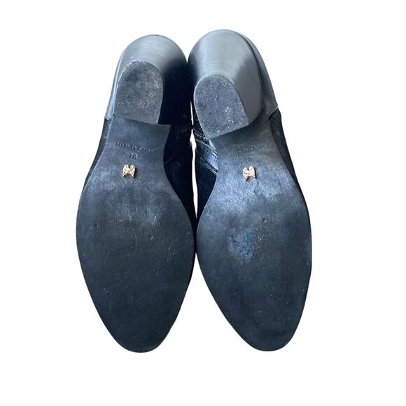 Calf Hair Stacked Heel Booties Black Leather Womens Sz 7 - Picture 9 of 10